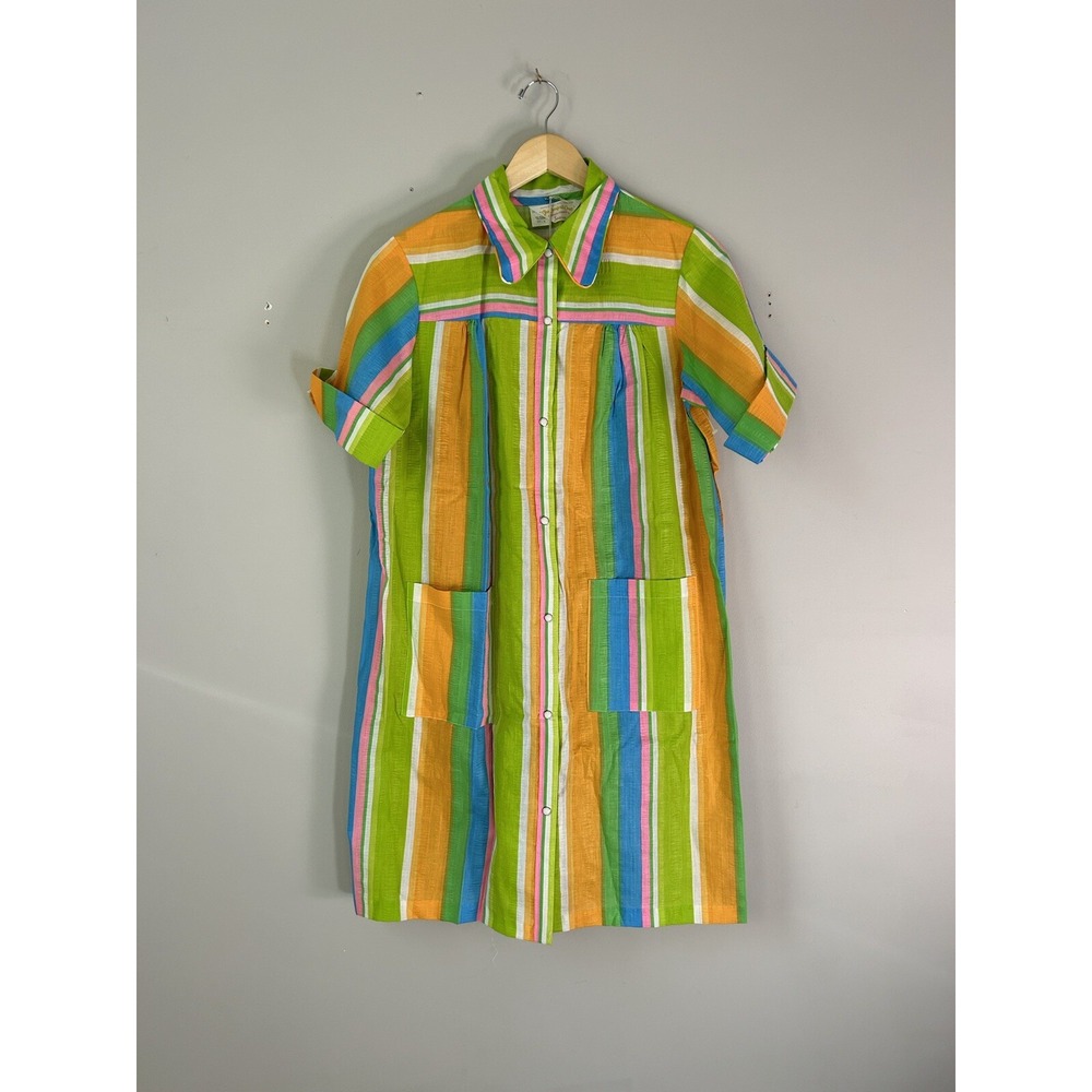 Vtg 70s Sears The Comfort Coat House Coat Stripe Colorful Retro  S/M‎